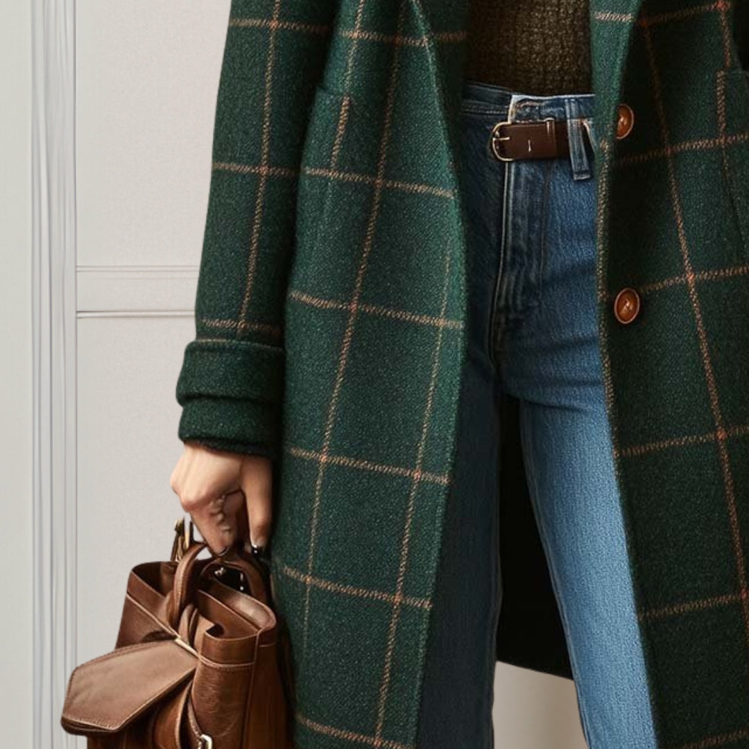 Long Plaid Tweed Coat