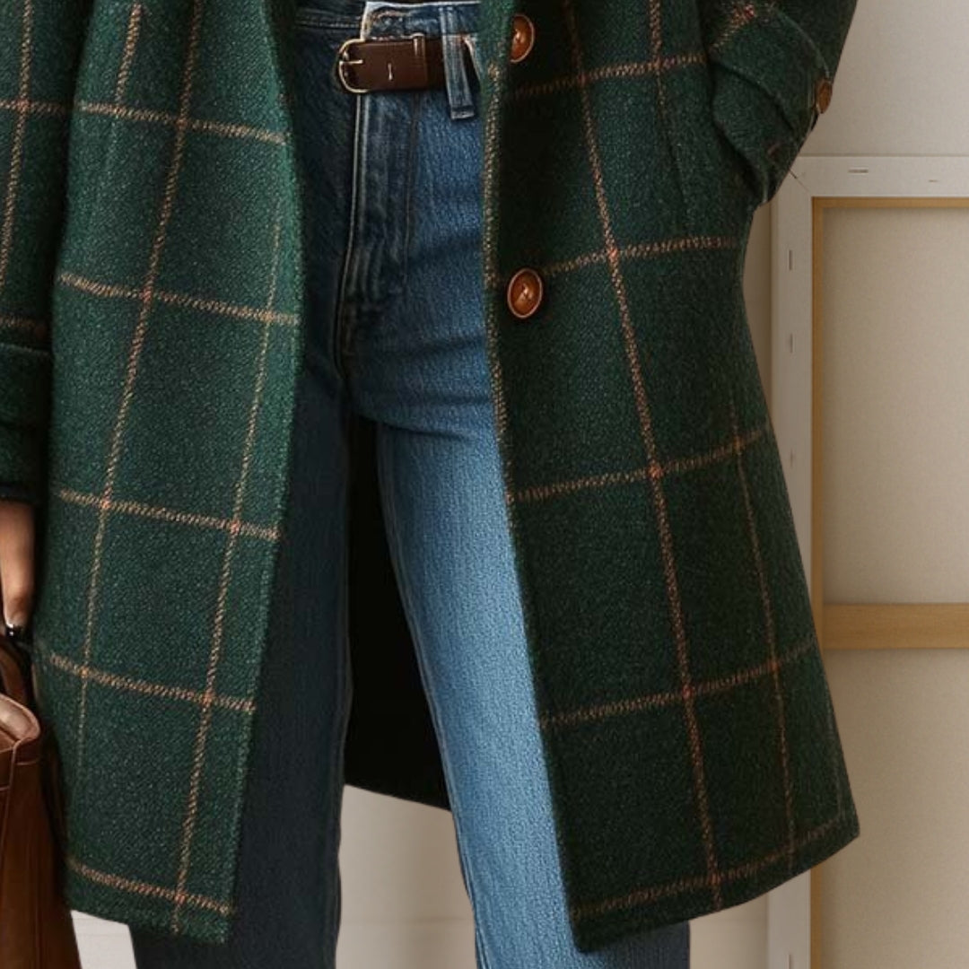 Long Plaid Tweed Coat
