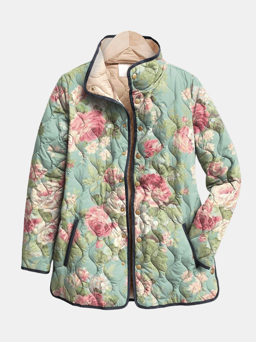 Retro Floral Print Quilted Jacket