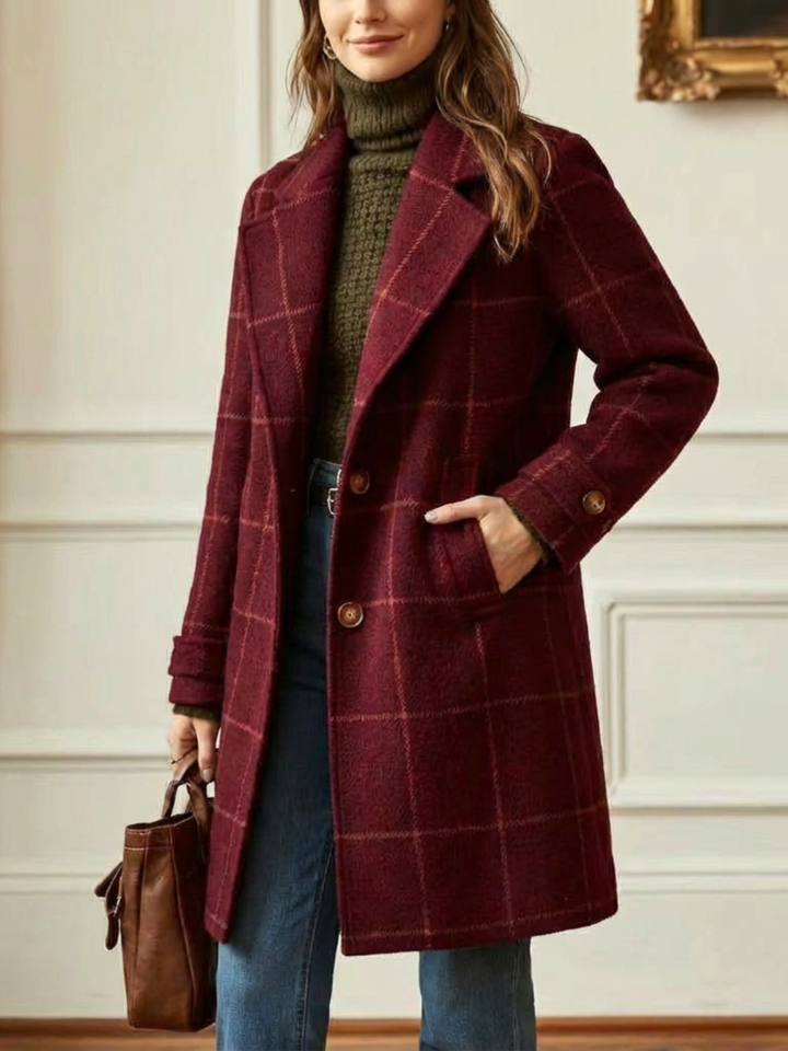 Elowen Plaid Wool-Blend Long Coat