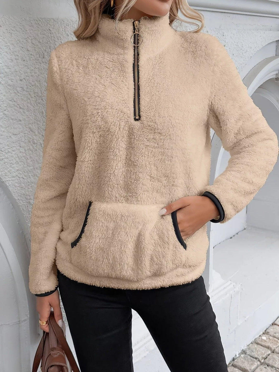 Full Size Cozy Fleece Quarter-Zip Sweatshirt