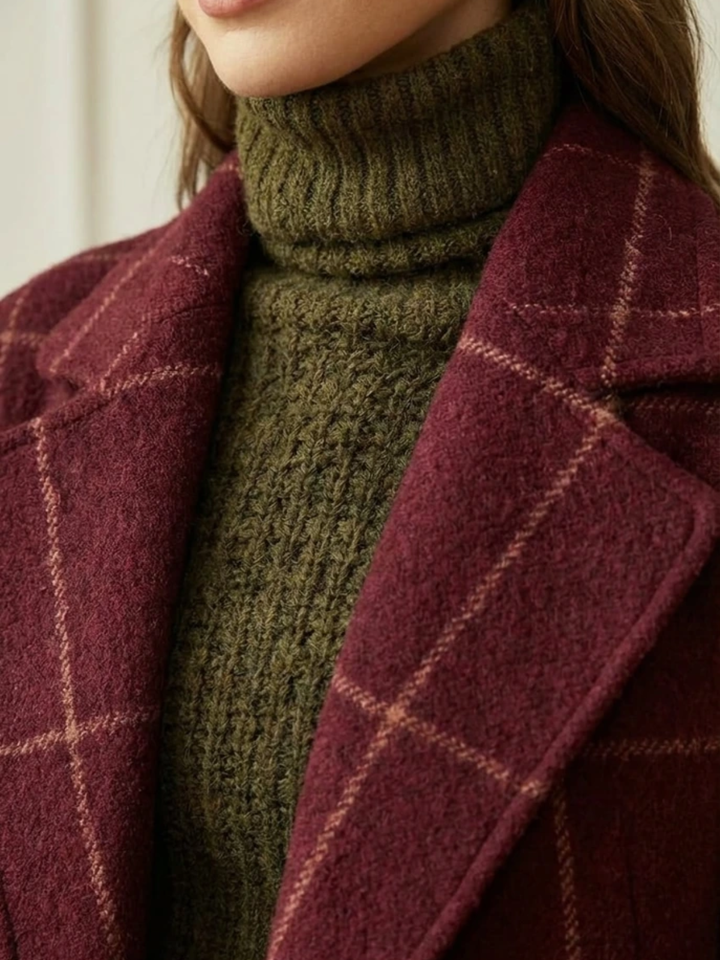 Elowen Plaid Wool-Blend Long Coat