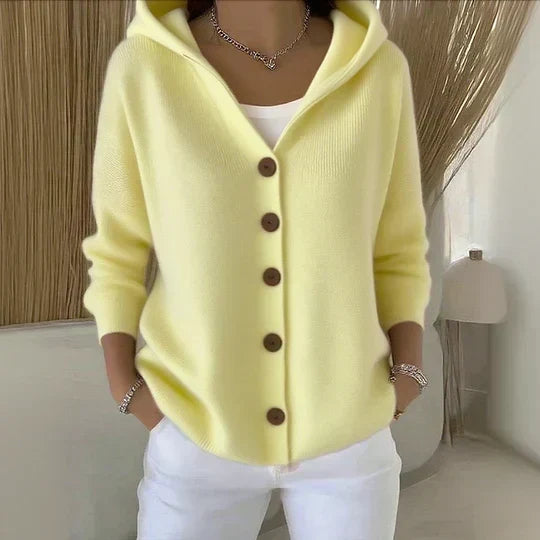 Hooded Button-Up Knit Cardigan