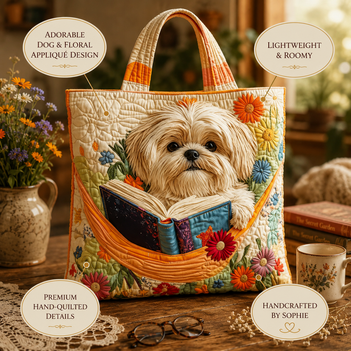 Artisanal Bag - Shih Tzu with Books and Flowers