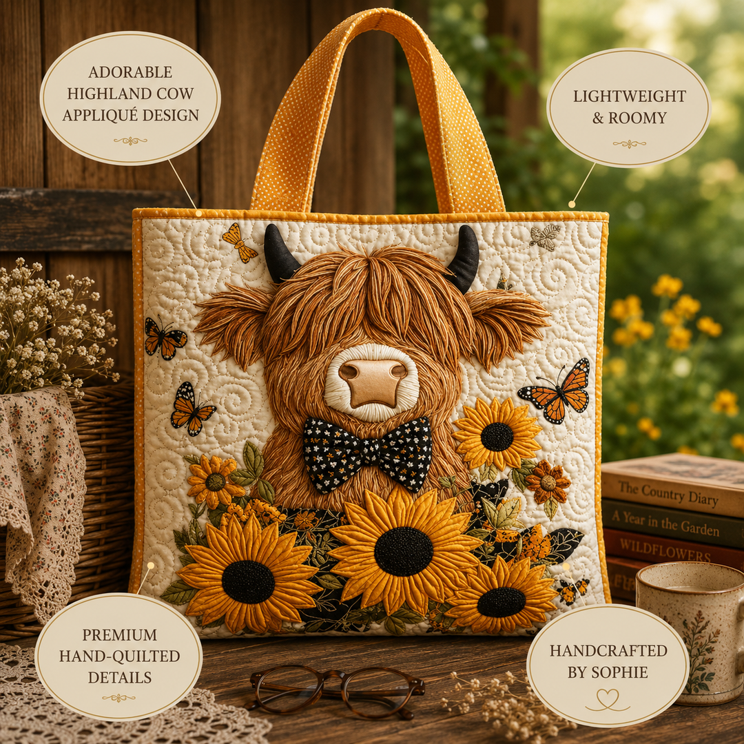 Quilted Bag - Highland Cow with Sunflowers
