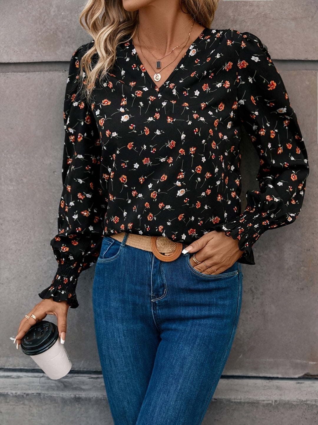 Floral V-Neck Blouse