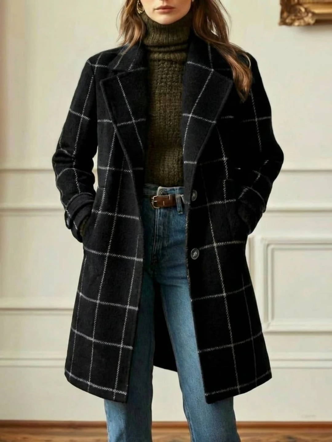 Elowen Plaid Wool-Blend Long Coat