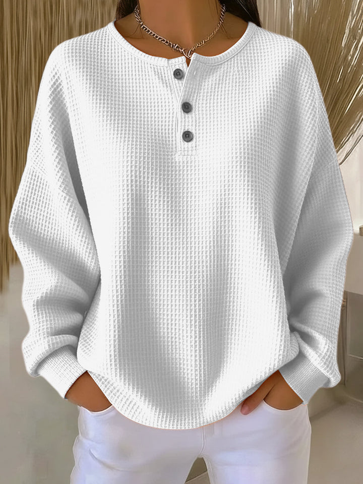 Cozy Waffle-Knit Henley Sweatshirt