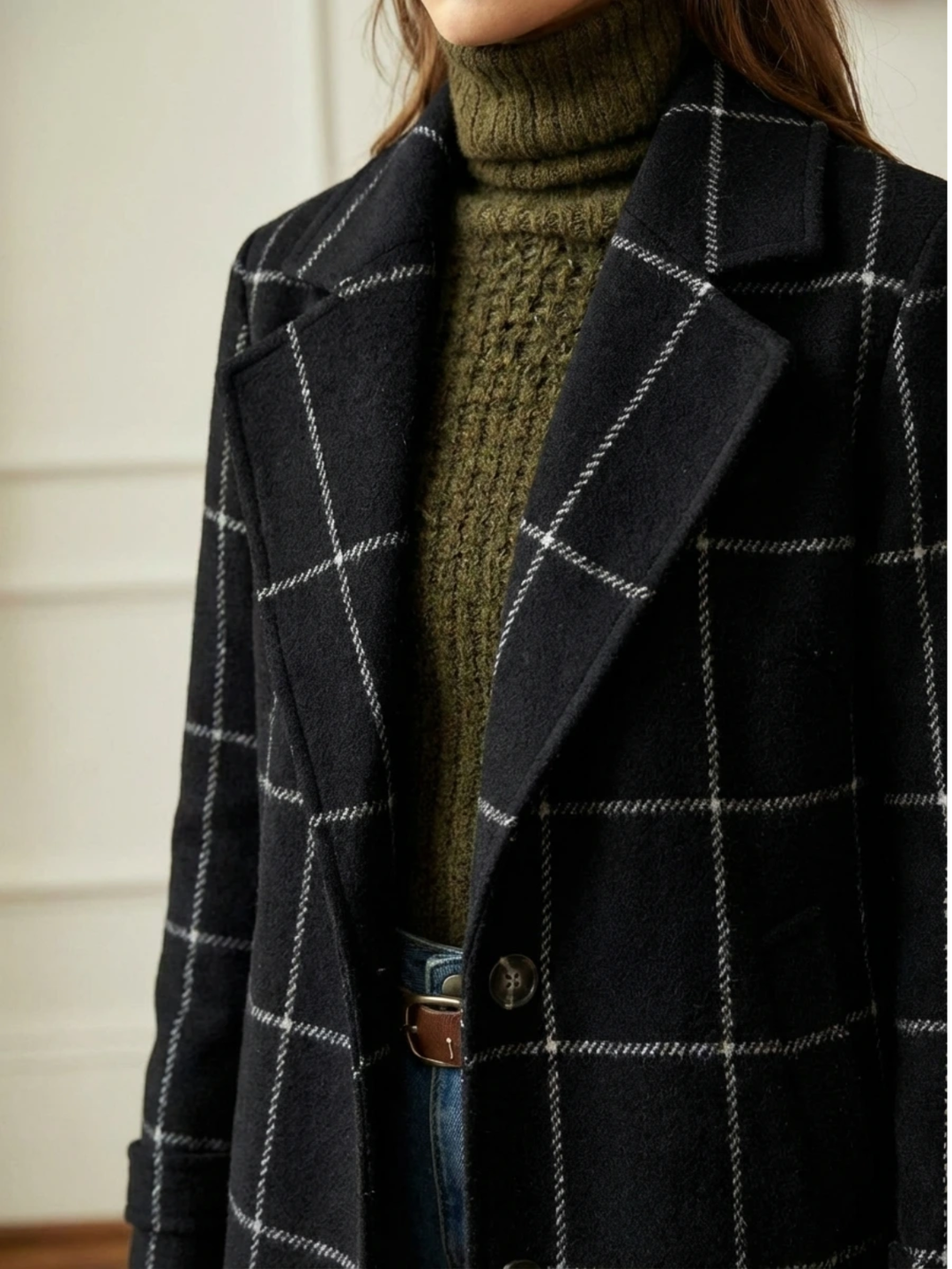 Elowen Plaid Wool-Blend Long Coat