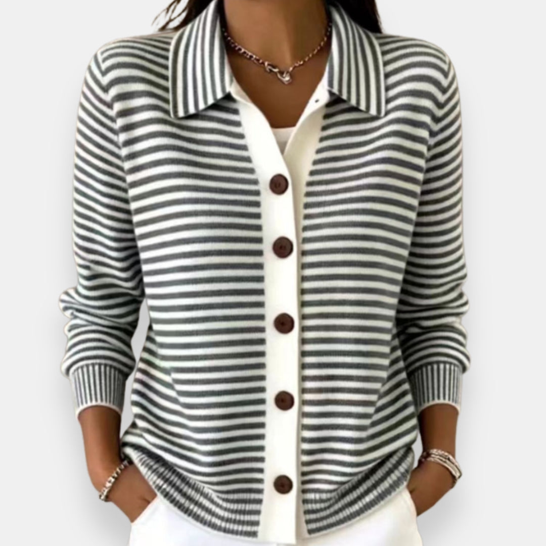 Nola Striped Button-Front Cardigan