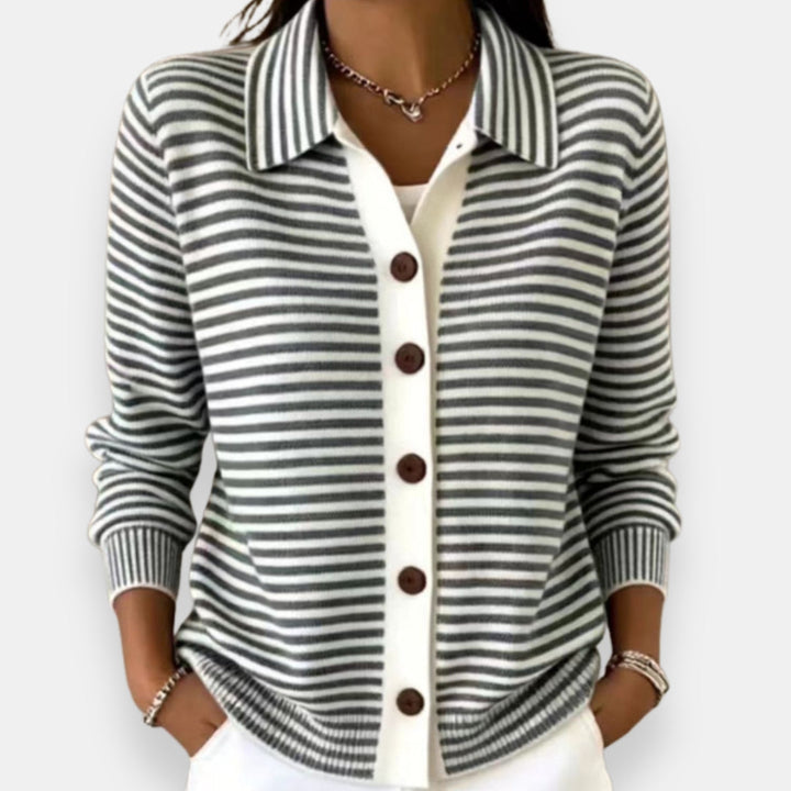Nola Striped Button-Front Cardigan