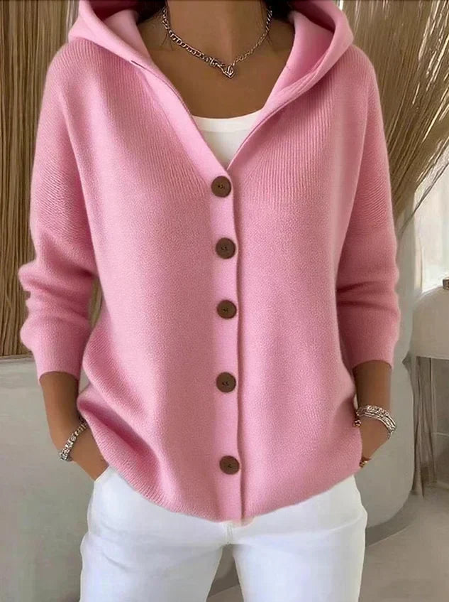 Hooded Button-Up Knit Cardigan