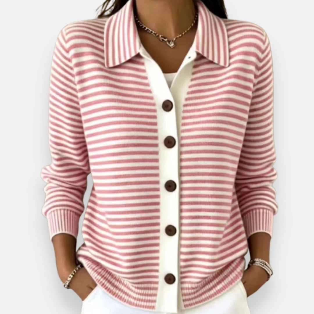 Nola Striped Button-Front Cardigan