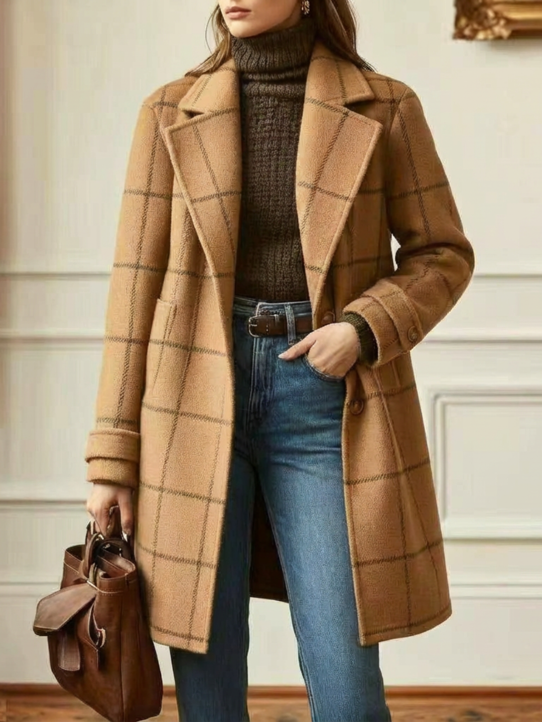 Elowen Plaid Wool-Blend Long Coat