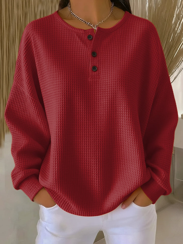 Cozy Waffle-Knit Henley Sweatshirt
