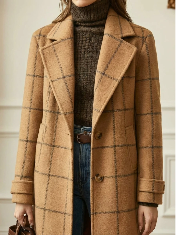 Elowen Plaid Wool-Blend Long Coat