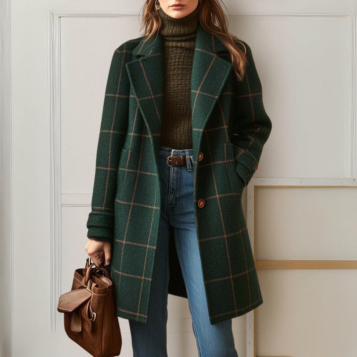 Long Plaid Tweed Coat
