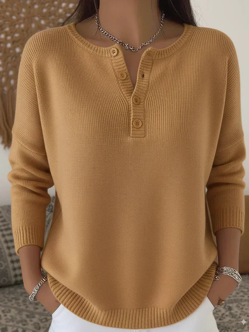 Helena Button-Front Henley Knit Sweater