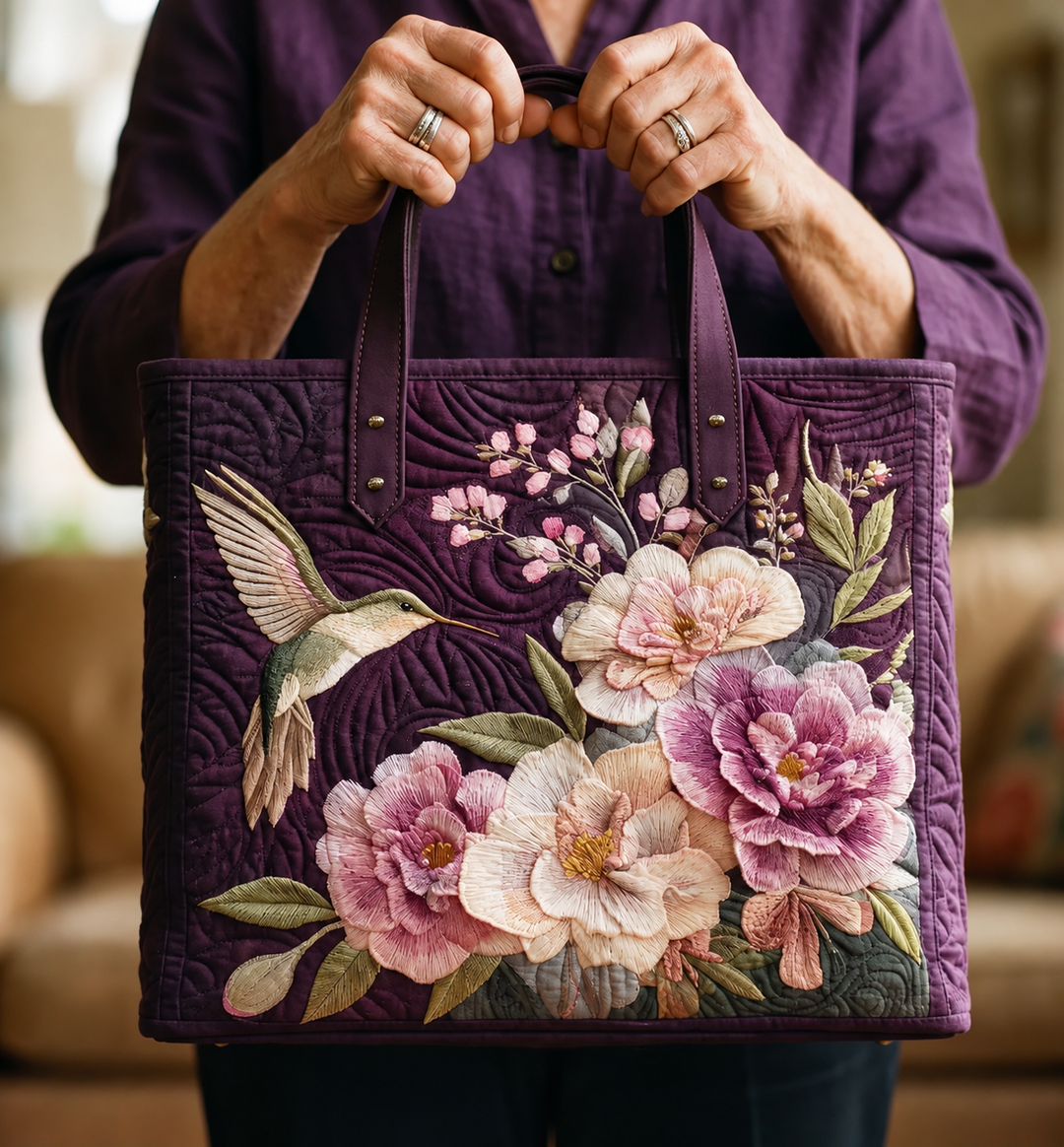 Artisanal Quilted Bag - Hummingbirds and Orchids