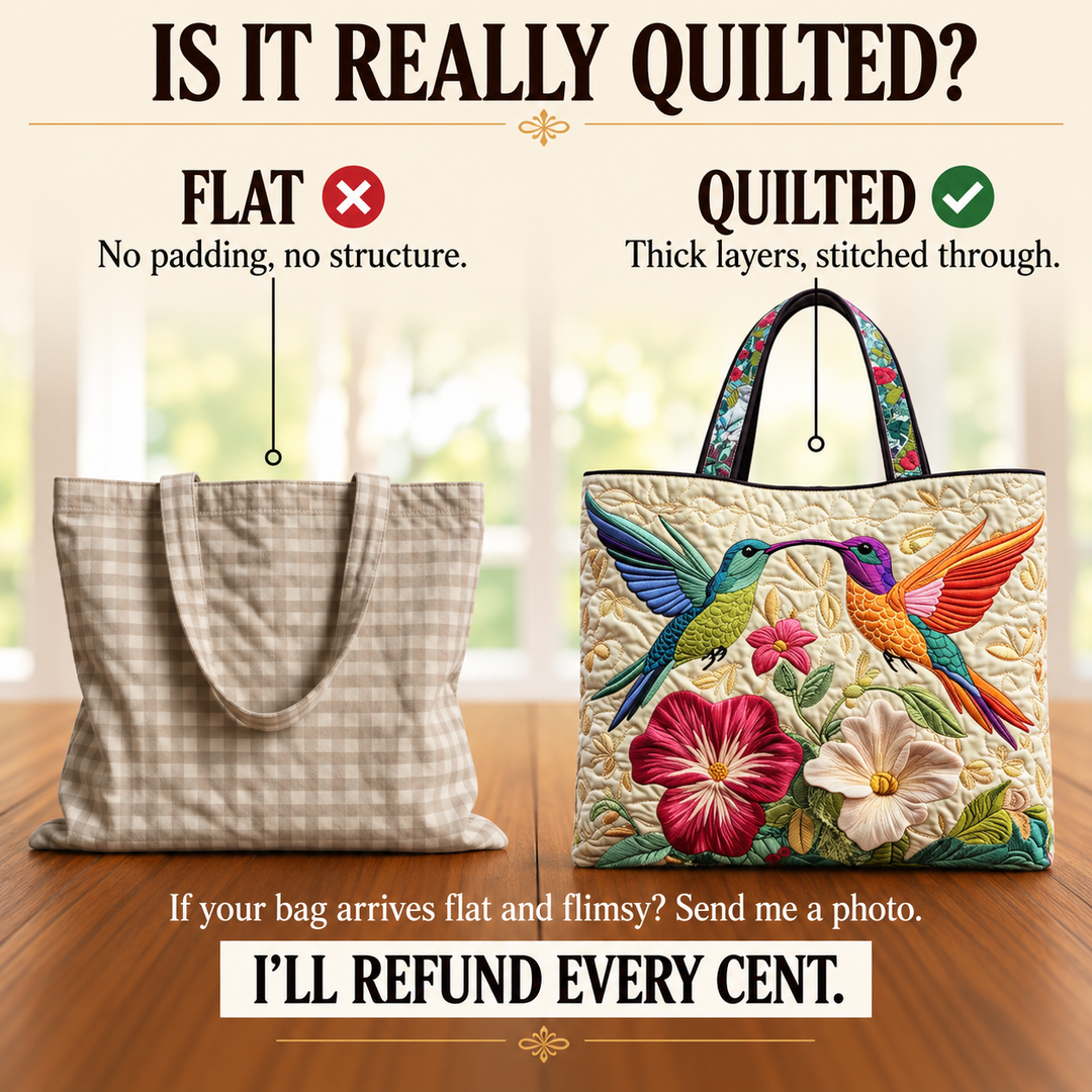 Quilted Bag - Hummingbird and White Flowers