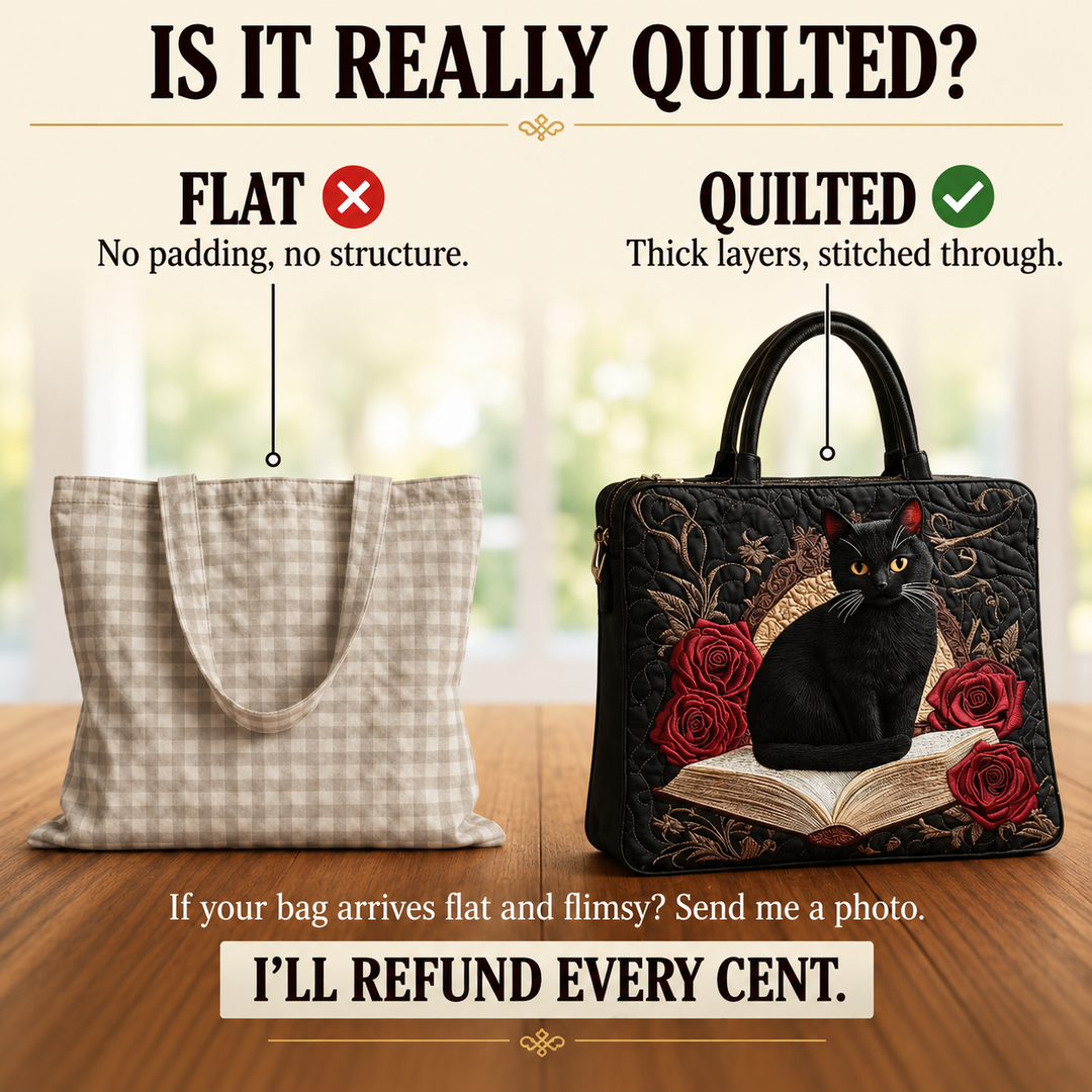 Quilted Artisan Bag - Black Cat on Books