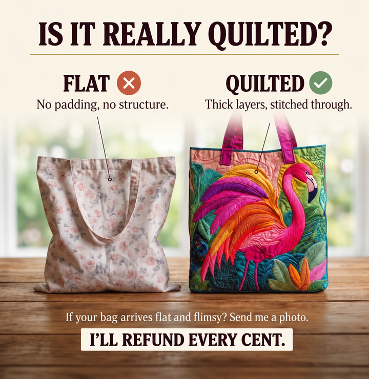 Quilted Tote Bag - Rainbow Flamingo