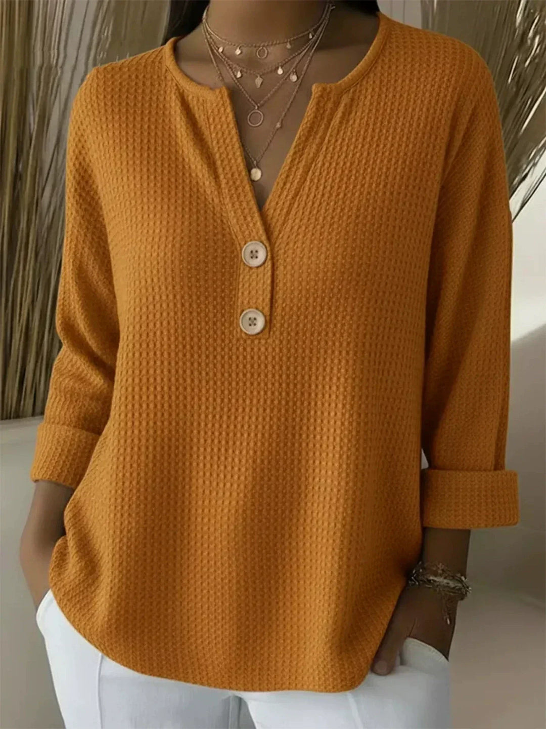 Lucinda Button-Front Henley Top