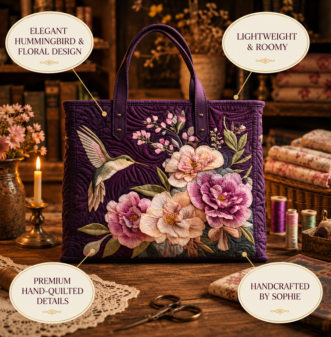 Artisanal Quilted Bag - Hummingbirds and Orchids