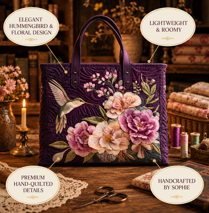 Artisanal Quilted Bag - Hummingbirds and Orchids