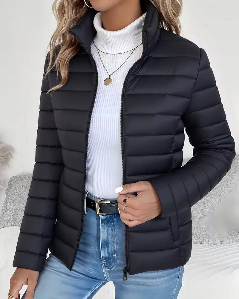 Stand-Collar Quilted Jacket