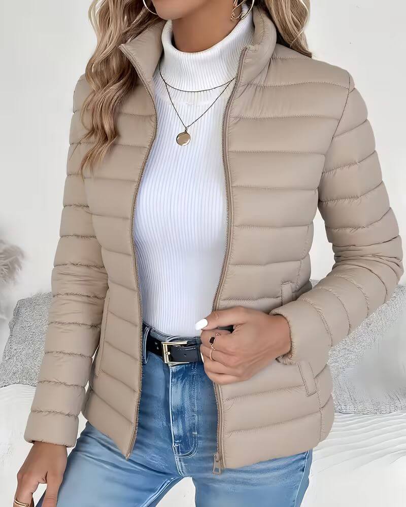 Stand-Collar Quilted Jacket