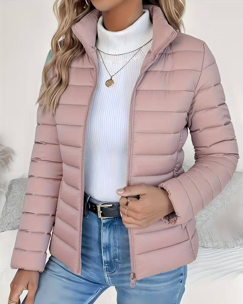 Stand-Collar Quilted Jacket