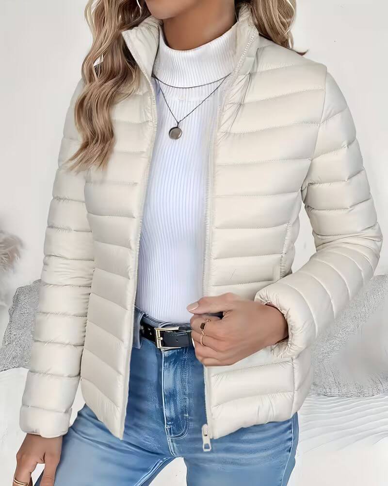 Stand-Collar Quilted Jacket