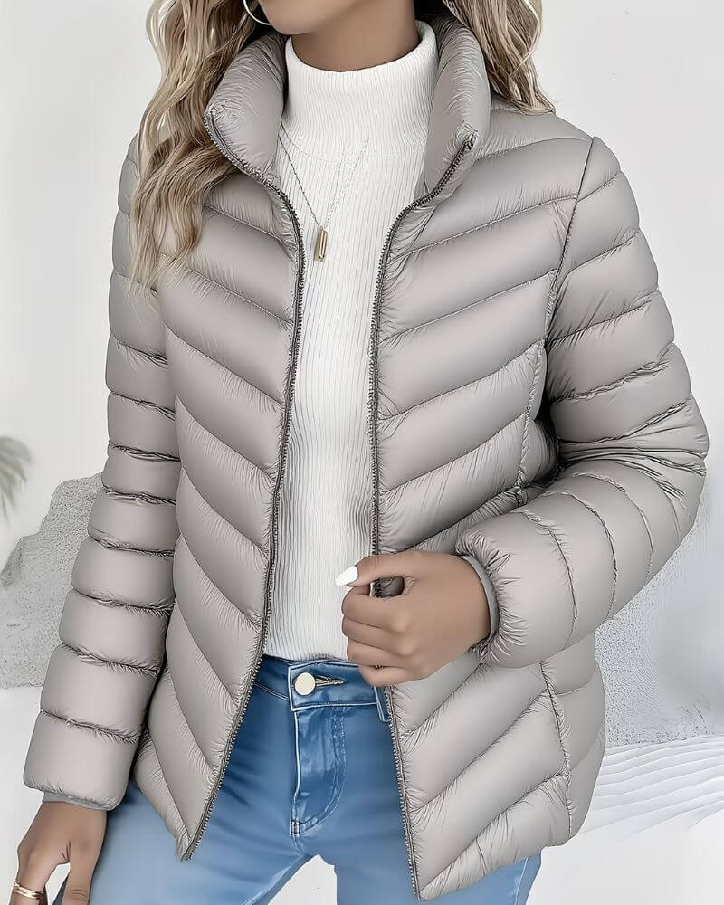 Stand-Collar Quilted Jacket