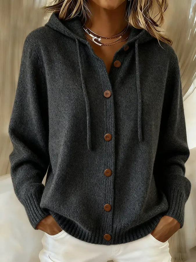 Cozy Button-Front Hooded Cardigan
