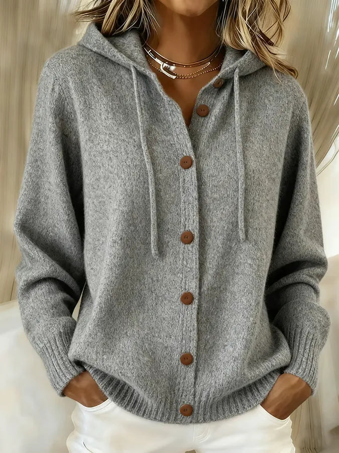 Cozy Button-Front Hooded Cardigan