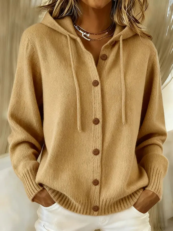 Cozy Button-Front Hooded Cardigan