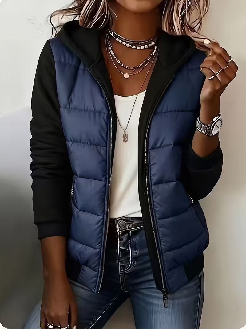 Quilted Colorblock Hooded Jacket