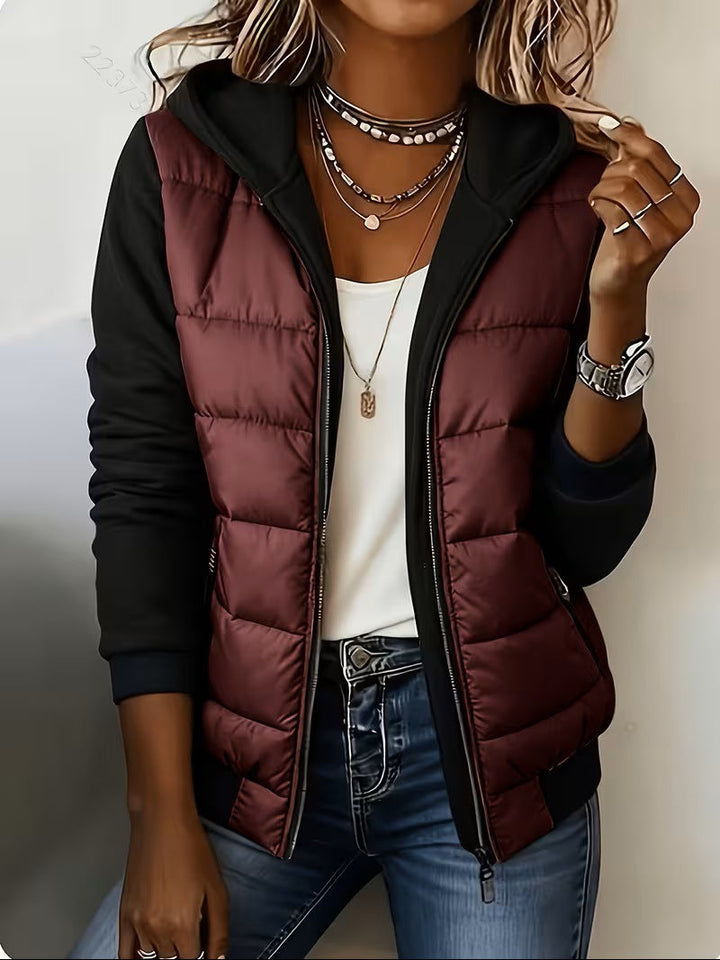 Quilted Colorblock Hooded Jacket