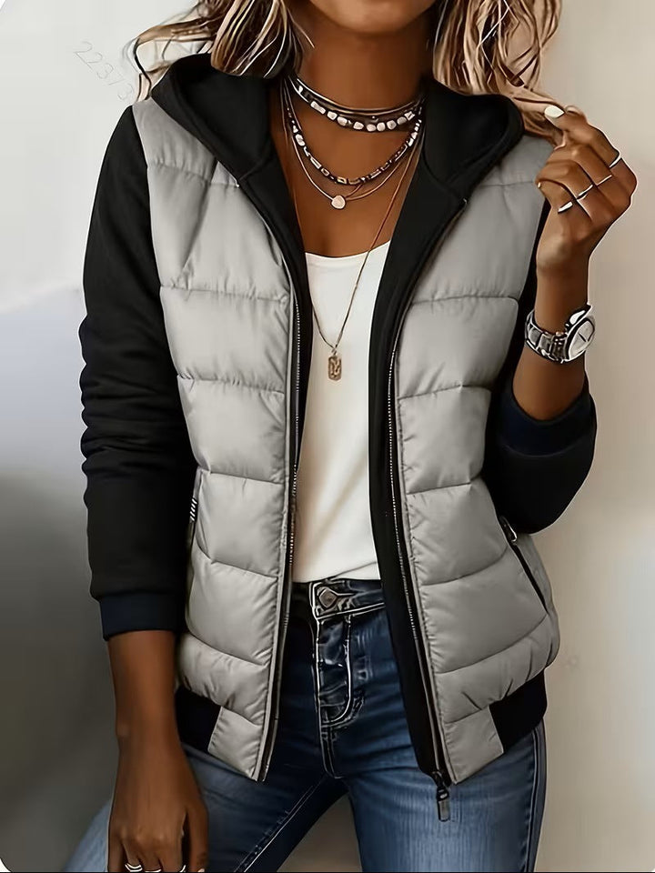 Quilted Colorblock Hooded Jacket