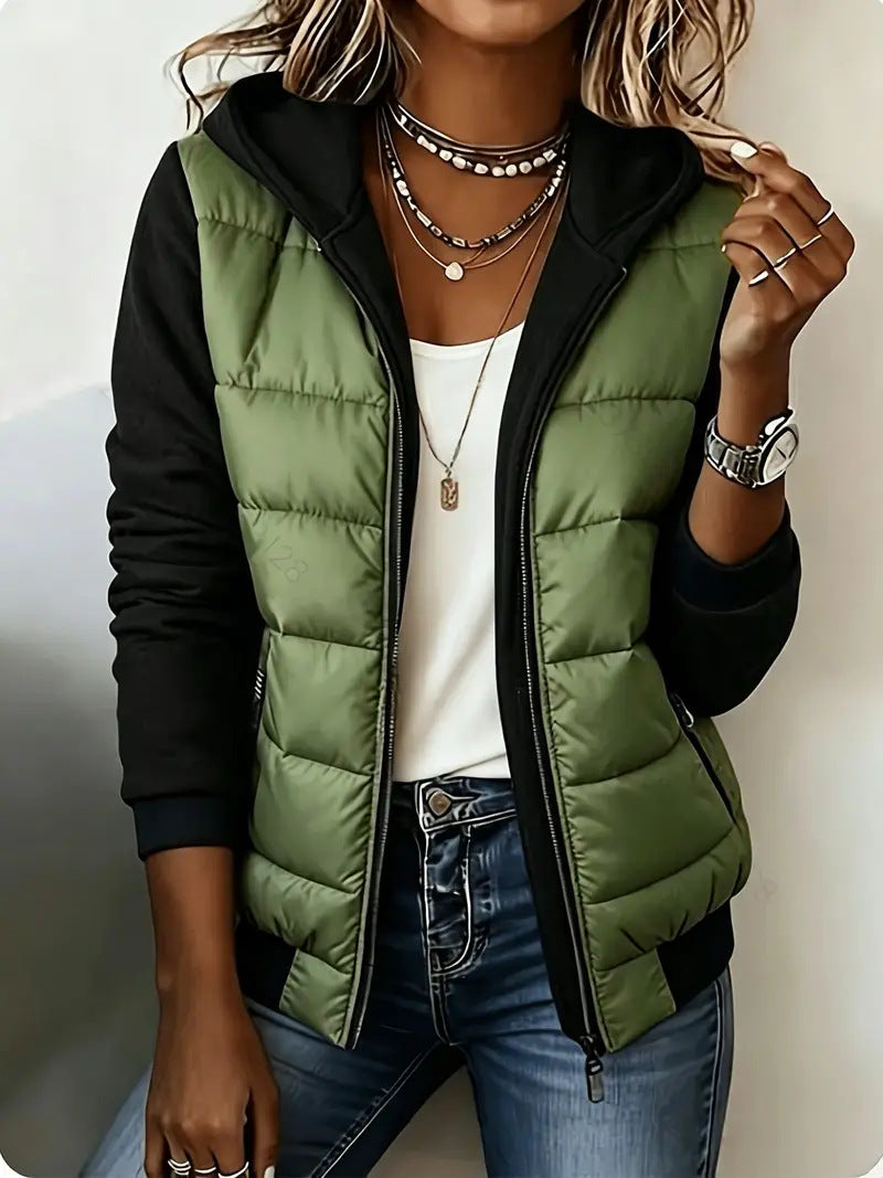 Quilted Colorblock Hooded Jacket