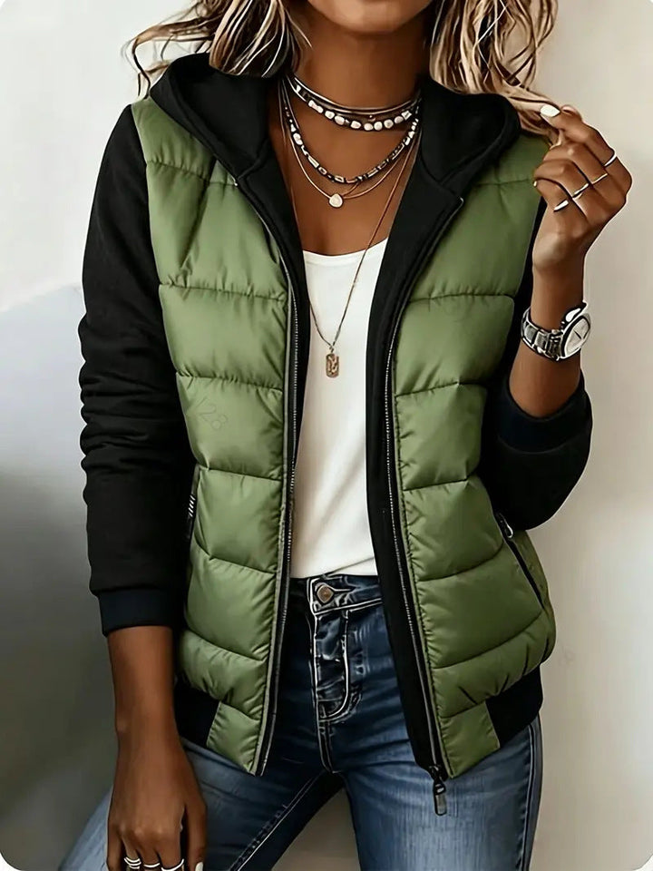 Quilted Colorblock Hooded Jacket