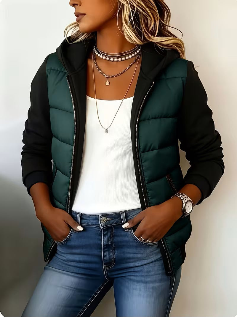 Quilted Colorblock Hooded Jacket