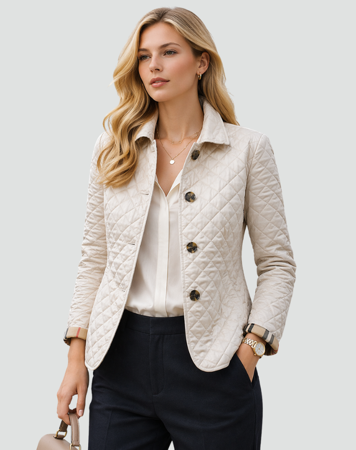 Plaid-Lined Quilted Jacket
