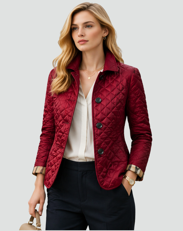 Plaid-Lined Quilted Jacket