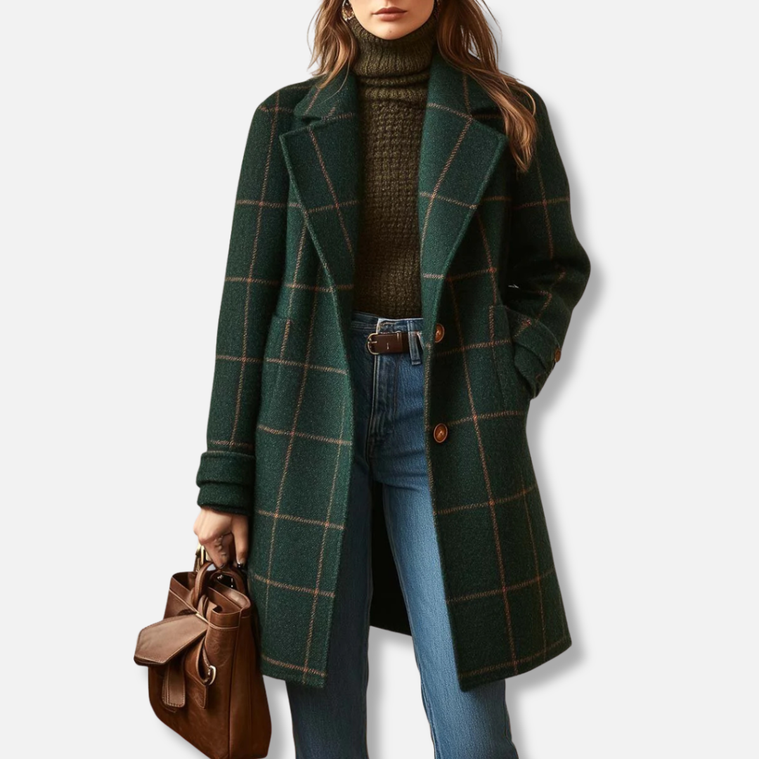 Elowen Long Plaid Wool-Blend Coat