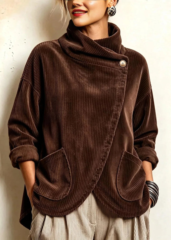 One-Button Corduroy Wrap Top