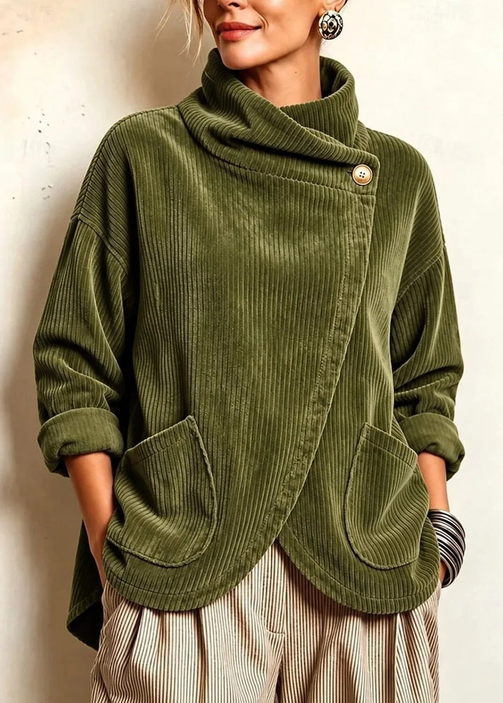 One-Button Corduroy Wrap Top
