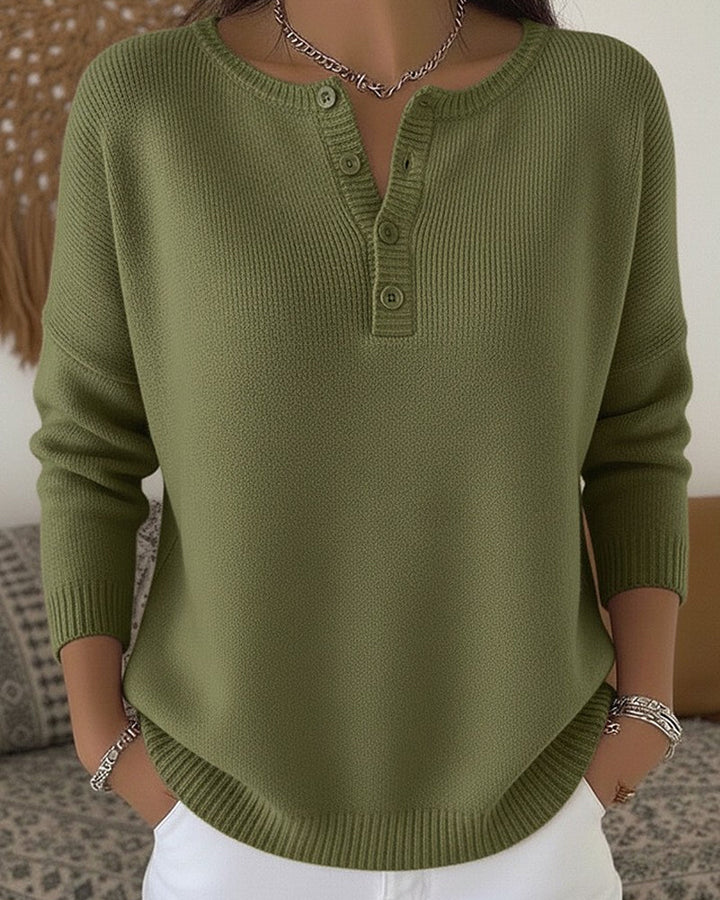 Helena Button-Front Henley Knit Sweater