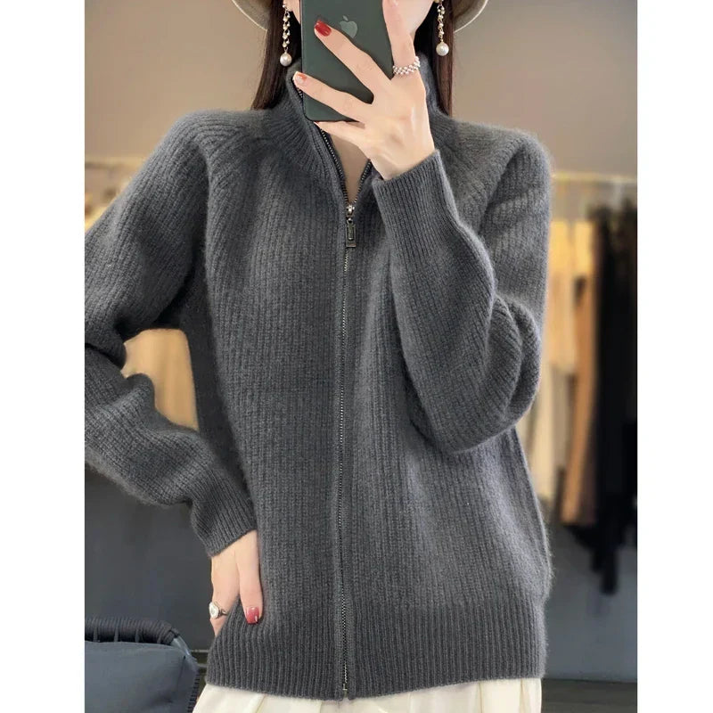 Selena Wool Zip-Up Cardigan